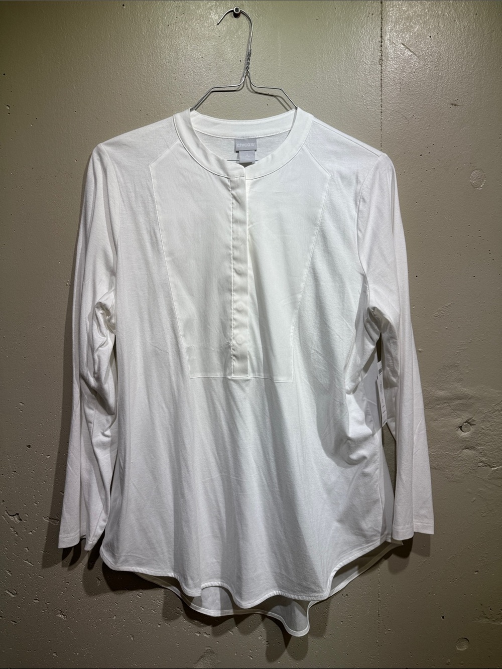 Chico's White Long-Sleeve Henley-Style Top